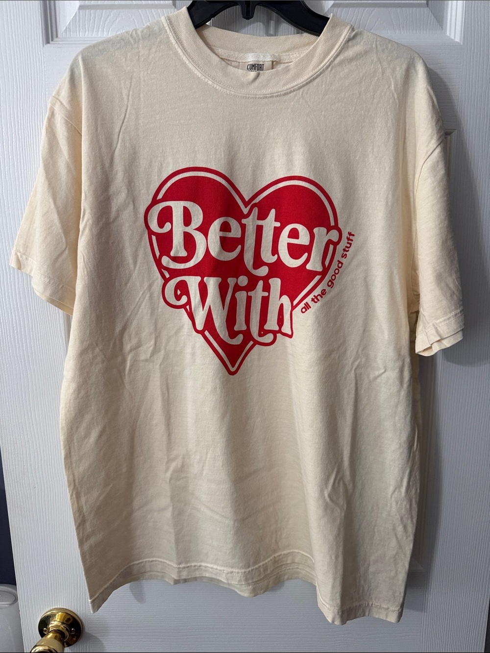“Better With" Heart Graphic Tee - Cream & Red